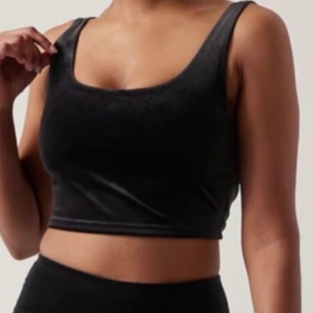 Athleta NWT Black Velvet Cut Out Crop A-C Top
